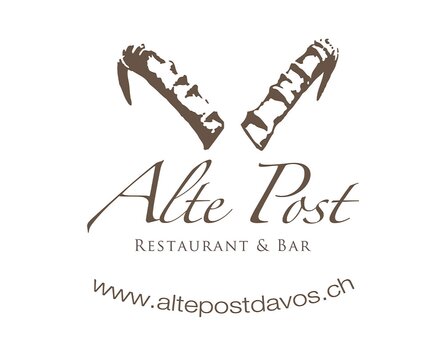 Braunes Logo der Alten Post wird von Steinbockhörner geziert. | © Davos Klosters Mountains
