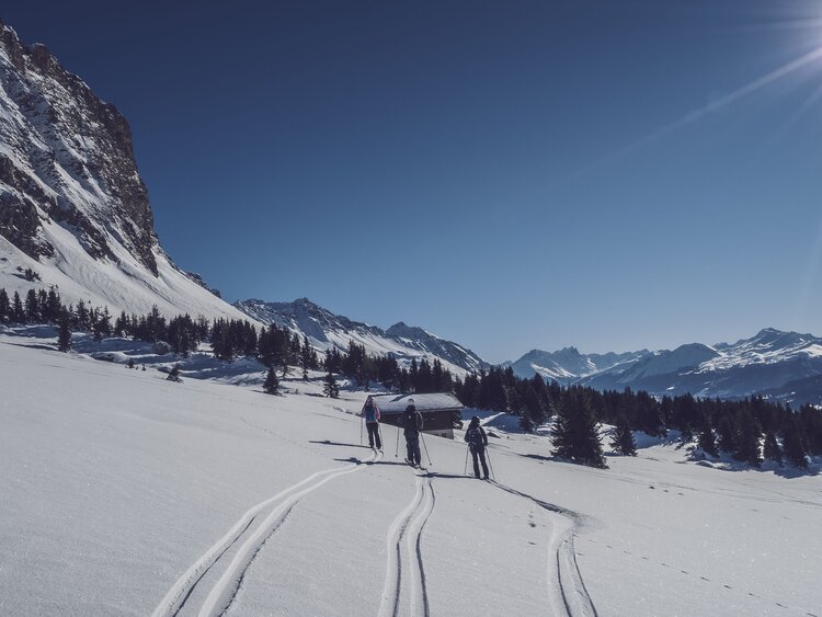 Gruppe Tourengänger in Richtung Tal | © Davos Klosters Mountains 